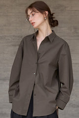 Long Sleeve Cotton Lapel Collar Blouse