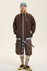 Reversible Stand Collar Colorblock Jacket