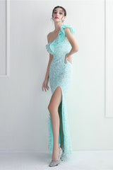 Embellished One Shoulder Mermaid Formal Dress