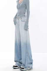 High Waist Draped Gradient Ripped Jeans
