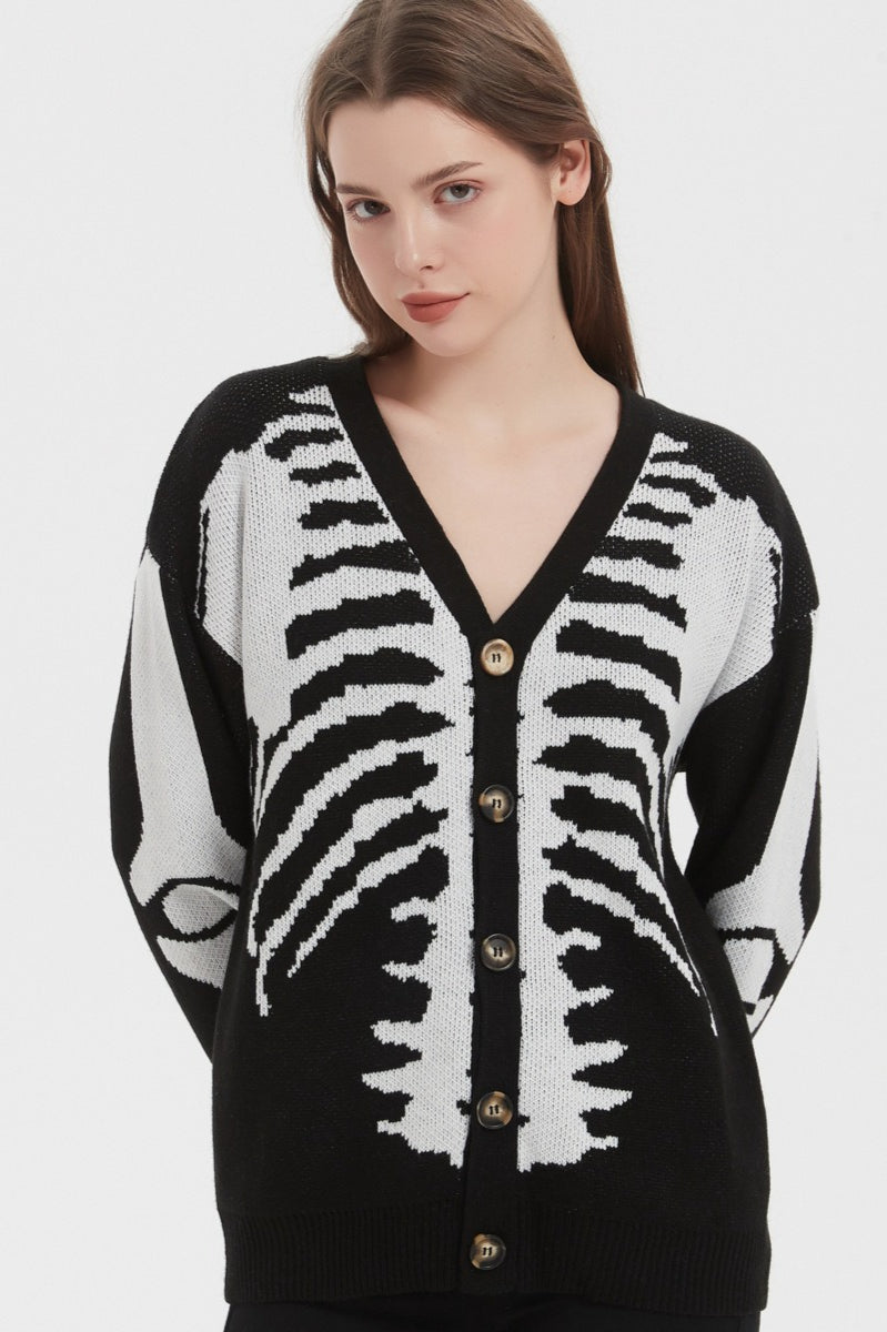 Skull Print Knit Cardigan Black / S
