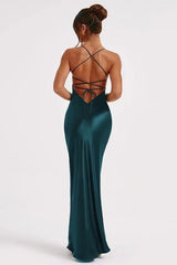 Back Tie Spaghetti Strap Formal Dress S / Green
