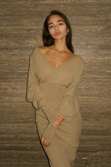 Deep V Backless Knit Sweater Dress