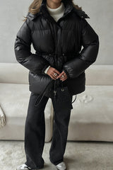 Adjustable Drawstring Hooded Puffer Jacket