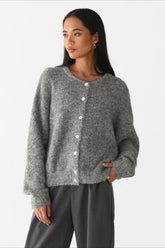 Solid Color Wool Blend Cardigan M / Grey
