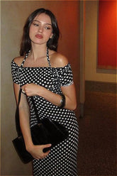 Sexy Polka Dot Halter Neck Bodycon Maxi Dress