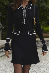 Contrast Ruffle Collar Sweater Dress S / Black