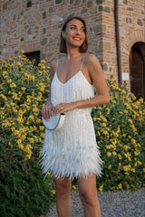 Feather Trim Sequin Cami Party Dress