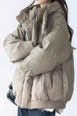 Stand Collar High Neck Hooded Puffer Jacket