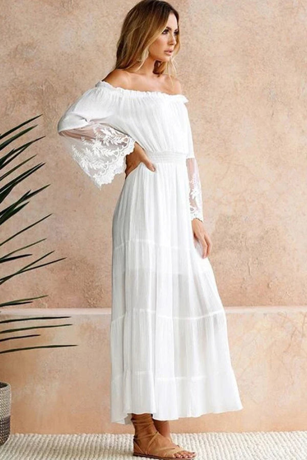 Flare Sleeve Off Shoulder Boho Dress