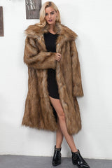 Faux Fur Longline Plus Size Coat Brown / S coats