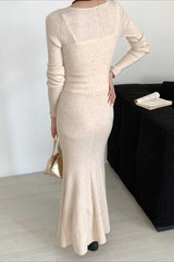 V-Neck Wool Sweater Dress