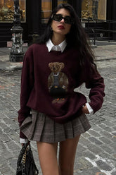 Bear Embroidery Oversized Sweater