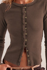Slim Long Sleeve Ribbed Cardigan