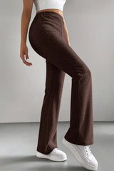High Waist Ribbed Flared Knit Pants