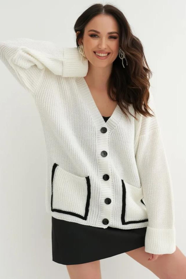 Color Block Pocket Cardigan S / White