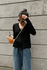 V Neck Lightweight Knit Cardigan Black / One Size