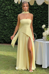 Solid Bustier High Slit Formal Dress