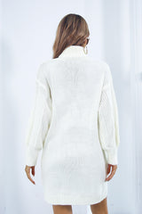 Cable Knit Turtleneck Sweater Dress