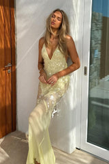 Sequin Mermaid V Neck Maxi Dress