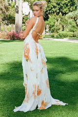 Floral Backless Halter Maxi Dress
