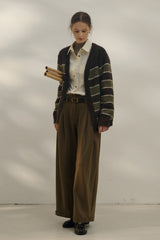 Relaxed Stripe Knit Cardigan Green / One Size