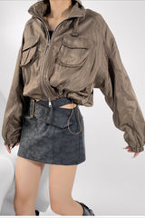 Cropped Cargo High Neck Coat coats