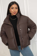 Cropped Stand Collar Puffer Jacket S / Brown