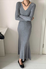 V-Neck Wool Sweater Dress