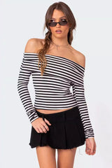 Slim Fit Striped Slit Neck Knit Top