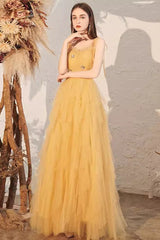 Yellow Spaghetti Strap Mini Formal Dress