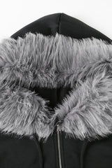 Fur Trim Hooded Zip Waist Jacket