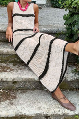 Hollow Knit Contrast Tank Sweater Dress