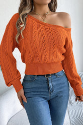 Off Shoulder Knit Pullover Sweater Orange / S