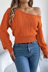 Off Shoulder Knit Pullover Sweater Orange / S