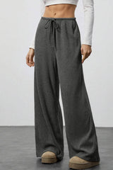 Draped Drawstring Wide Leg Knit Pants