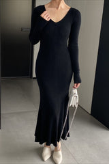 V-Neck Wool Sweater Dress