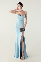 Strapless Sweetheart Pleated Party Dress Blue / S