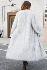 Plush Faux Fur V-Neck Long Overcoat