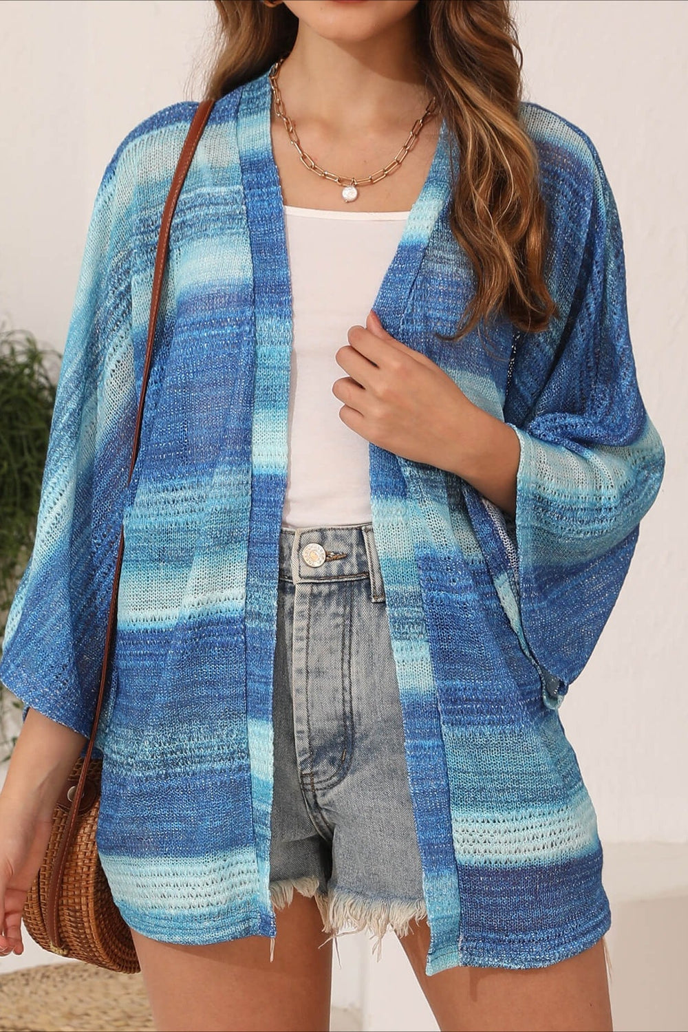 Crochet Tie Dye Relaxed Cardigan S / Blue