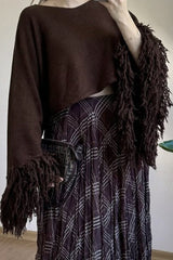 Cropped Fringe Oversized Long Sleeve Sweater