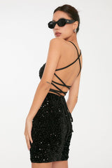 Sequin Slip Backless Bodycon Cocktail Dress XS / Black