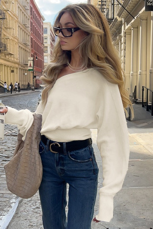 Off Shoulder Fitted Knit Sweater