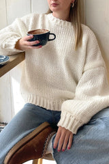 Minimalist Solid Color Loose Crewneck Knit Sweater
