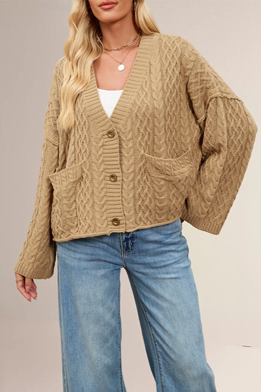 Cable Knit Oversized Cardigan S / Tan