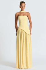 Solid Bustier High Slit Formal Dress