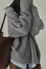 Minimalist Retro Crewneck Solid Color Loose Fit Knit Sweater