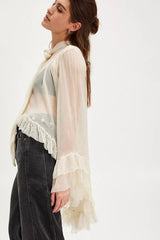 Sheer Flare Sleeve Tie Blouse