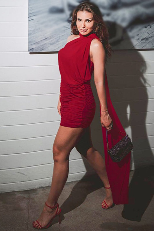 Sheer Tie Neck Bodycon Cocktail Dress