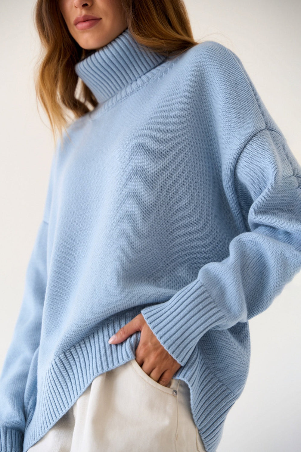 Basic Solid Knit Turtleneck Sweater